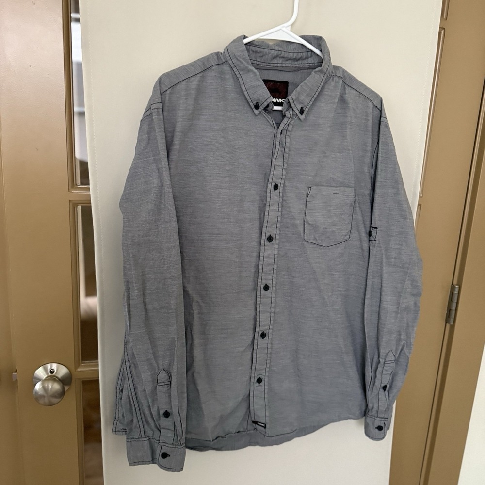 Hawk Men's XXL Grey Pinstripe Long Sleeve Button Down Shirt Top